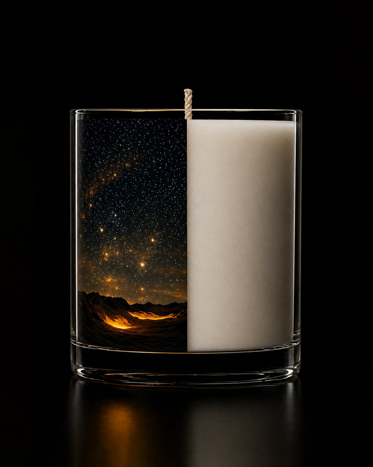 Warm scented candle with rich gourmand and woody notes designed for a comforting ambiance